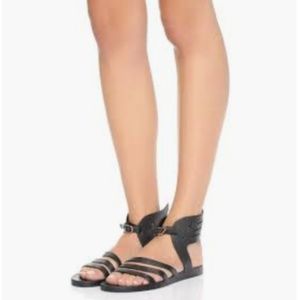 Ancient Greek Ikaria Black Winged Ankle Sandals